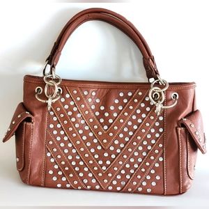 Fashion Accessories Brown Leather Studded Bag